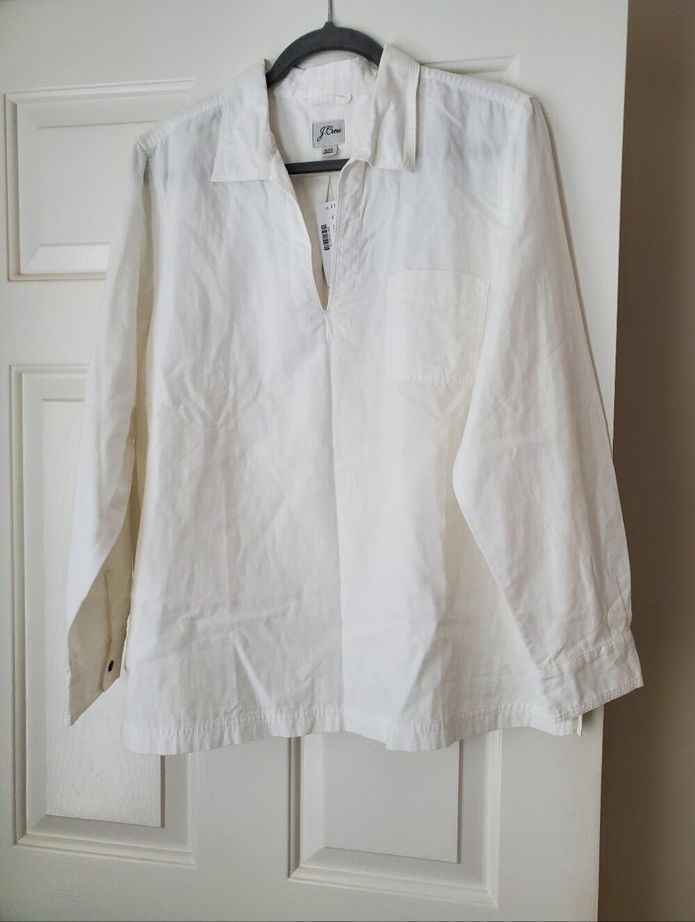 J. Crew White Long-Sleeve Button-Down Popover Shirt